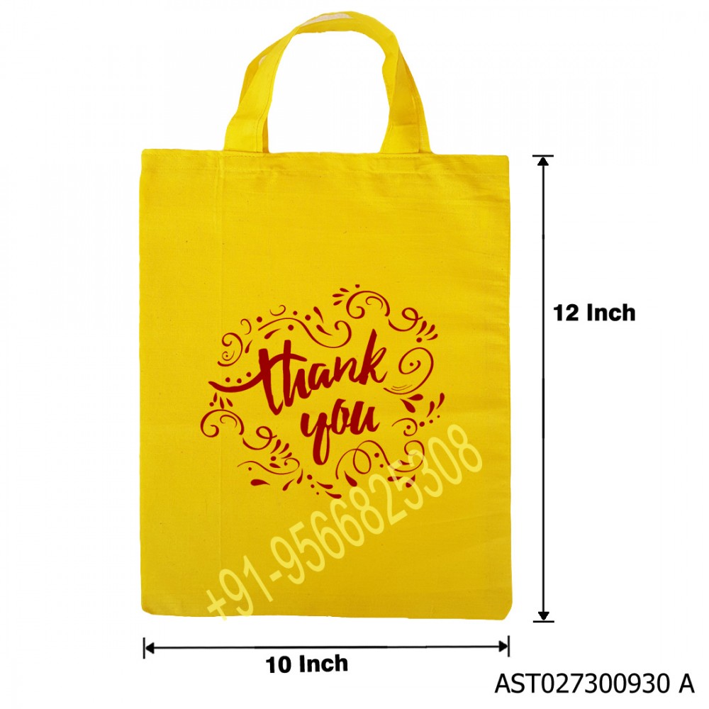 Yellow Cotton Thamboolam Bag Thank You Print - W 10 H 12 inches