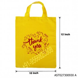 Yellow Cotton Thamboolam Bag Thank You Print - W 10 H 12 inches