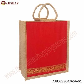 AKSHAY Raw Silk Jute Bag Red - Pack of 5