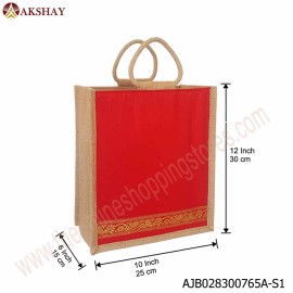AKSHAY Raw Silk Jute Bag Red - Pack of 5