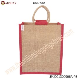 AKSHAY Dual Tone Red & Natural Jute Bag - W10 H12 Side 6 Inches